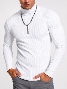 NY Threads Men’s XL White Ribbed Turtleneck Stretch Cotton Blend Shirt NWT
